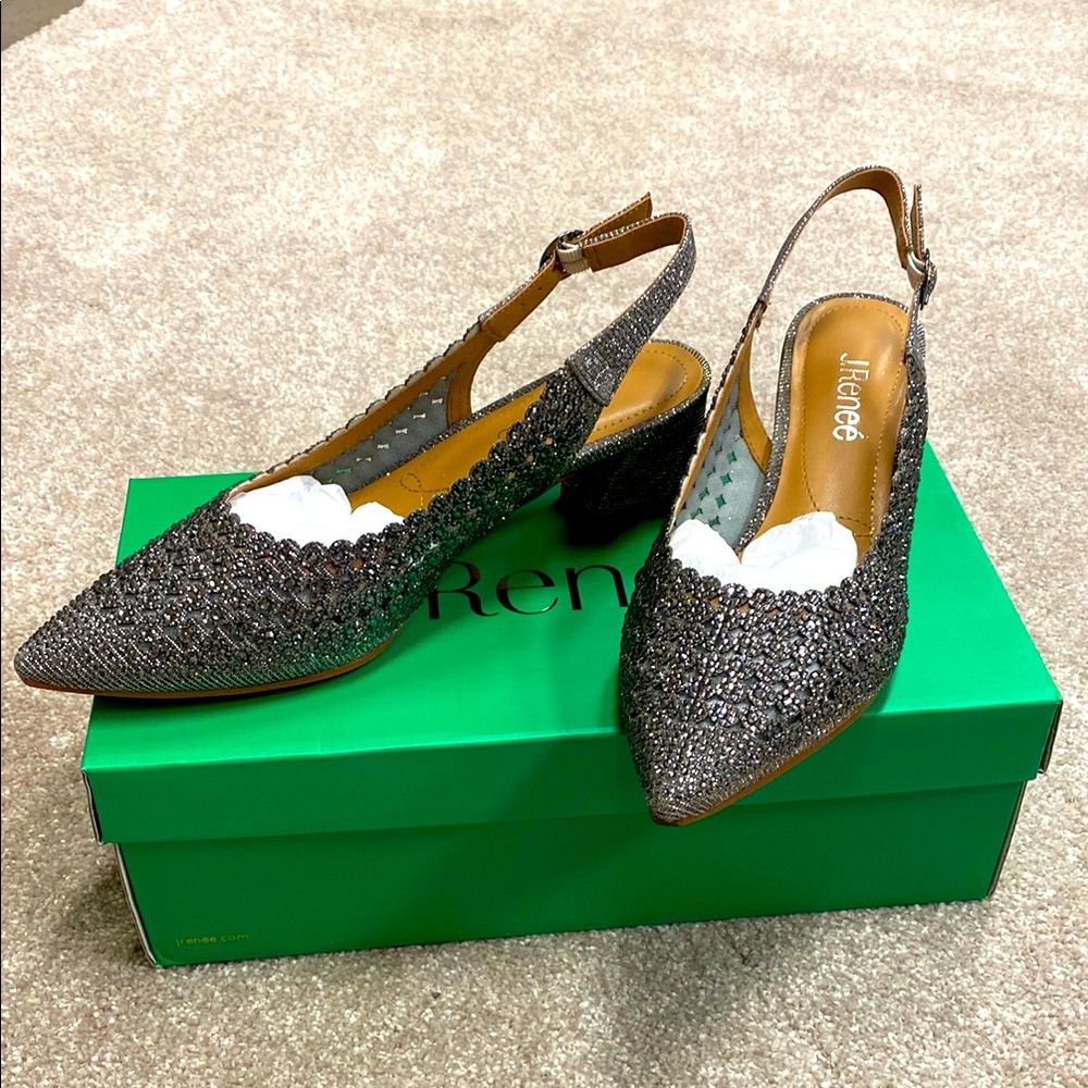 J.Renee Silver Slingback Heels with Sparkle